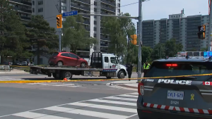 Police tape is shown at the scene of a serious collision in North York on June 18. (CP24)