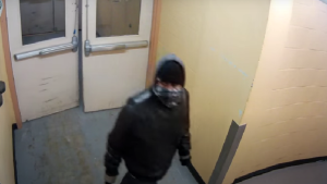 A still from the surveillance footage released by Toronto police of a suspect seen in Sylvia Consuelo's apartment building on the day of her death. (Toronto Police Service)