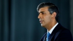 Britain's Prime Minister and Conservative Party leader, Rishi Sunak, delivers a speech to launch the Conservatives' general election manifesto in Silverstone, England, on Tuesday June 11, 2024, in the build-up to the UK general election on July 4. (Benjamin Cremel, Pool Photo via AP)
