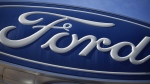 This Oct. 24, 2021 file photo shows a Ford company logo on a sign at a Ford dealership in southeast Denver. (AP Photo/David Zalubowski, File)