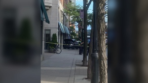 A driver struck a pedestrian, a tree, and a storefront on June 25 near Jarvis and Front streets. (Rebecca Pickles photo)