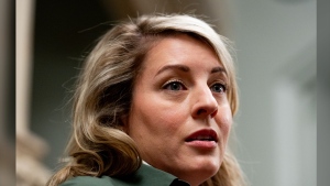 Foreign Affairs Minister Mélanie Joly speaks to reporters before a cabinet meeting on Parliament Hill in Ottawa, on Tuesday, May 7, 2024. Joly is urging Canadians to leave an increasingly volatile Lebanon while they can.THE CANADIAN PRESS/Spencer Colby