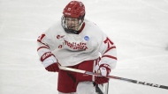 Boston U. forward Macklin Celebrini plays against RIT during an NCAA hockey game on Thursday, March 28, 2024 in Sioux Falls, S.D. THE CANADIAN PRESS/AP-Andy Clayton-King