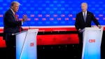 President Joe Biden, right, and Republican presidential candidate former President Donald Trump, left, participate in a presidential debate hosted by CNN, Thursday, June 27, 2024, in Atlanta. (AP Photo/Gerald Herbert) 