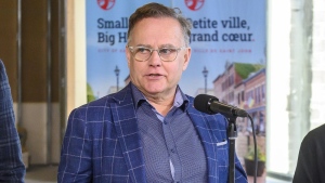 Wayne Long, MP for Saint John-Rothesay speaks during a visit by Trudeau to a new housing project in Saint John, N.B., Wednesday, Jan. 17, 2024. THE CANADIAN PRESS/Michael Hawkins