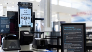 Transportation Security Administration's new facial recognition technology at a Baltimore-Washington International Thurgood Marshall Airport security checkpoint, Wednesday, April 26, 2023, in Glen Burnie, Md. THE CANADIAN PRESS/AP-Julia Nikhinson
