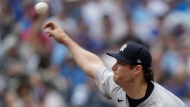 New York Yankees pitcher Gerrit Cole (45) throws during second inning American League MLB baseball action against the Toronto Blue Jays in Toronto on Sunday, June 30, 2024. (The Canadian Press/Frank Gunn)