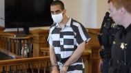 Hadi Matar, the man charged with stabbing author Salman Rushdie, arrives for an arraignment at the Chautauqua County Courthouse, Aug. 13, 2022, in Mayville, N.Y. (AP Photo/Gene J. Puskar, File)