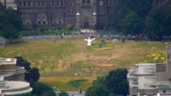 All tents at an encampment on King's College Circle have been taken down ahead of a deadline to clear the site. (CTV News)