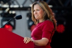 Minister of Finance and Deputy Prime Minister Chrystia Freeland delivers remarks during Canada Day celebrations at LeBreton Flats in Ottawa, on Monday, July 1, 2024. Freeland says the "vast, vast majority" of Liberal MPs continue to support their leader. THE CANADIAN PRESS/Spencer Colby