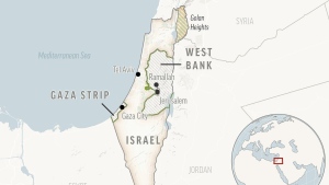 This is a locator map of Israel and the Palestinian Territories. (AP Photo)