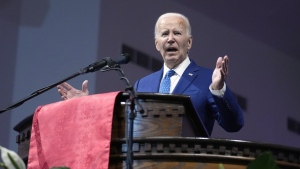 President Joe Biden speaks at a church service at Mt. Airy Church of God in Christ, Sunday, July 7, 2024, in Philadelphia (AP Photo/Manuel Balce Ceneta)