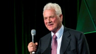 Magna Chairman Frank Stronach speaks at his final AGM in Markham, Ont. on Wednesday, May 4, 2011. THE CANADIAN PRESS/Frank Gunn