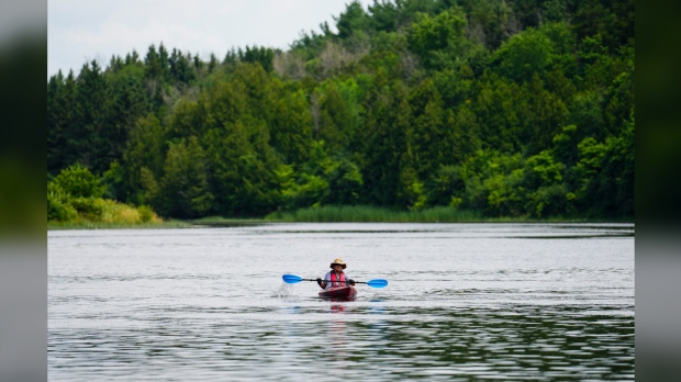 kayaker Mississippi River in Lanark County, Ont.