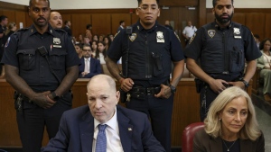 Former film producer Harvey Weinstein appears in Manhattan Criminal Court in New York, Tuesday, July 9, 2024. (Andrew Kelly/Pool Photo via AP)
