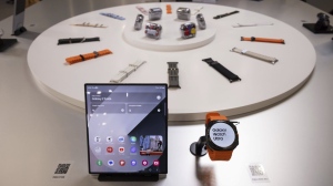 Samsung Galaxy Watch Ultra and Galaxy Z Fold6 are displayed during a media preview at Samsung Galaxy Experience space, Tuesday, July 9, 2024, in New York. Samsung is dressing up its wearable devices in technology's latest fashion — artificial intelligence. (AP Photo/Yuki Iwamura)