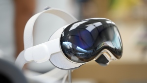 Apple Vision Pro goggles are on display in an Apple store in Pittsburgh, Monday, June 3, 2024. (AP Photo/Gene J. Puskar)