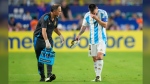 Argentina's Lionel Messi walks off the field injured during the Copa America final soccer match against Colombia in Miami Gardens, Fla., Sunday, July 14, 2024. THE CANADIAN PRESS/AP, Julio Cortez