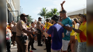 Copa America is over and while Canada emerges with kudos after its fourth-place finish, CONMEBOL has been roundly criticized for its organization of the tournament, including the chaos that delayed Sunday’s final in Miami Gardens, Fla. Policemen talk with fans outside the stadium prior to the Copa America final soccer match between Argentina and Colombia in Miami Gardens, Fla., Sunday, July 14, 2024. THE CANADIAN PRESS/AP-Lynne Sladky