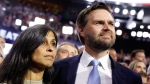Ohio Sen. JD Vance and his wife, Usha Vance, look on as he is nominated for vice president on the first day of the Republican National Convention in Milwaukee on July 15, 2024. (Anna Moneymaker / Getty Images via CNN Newsource)