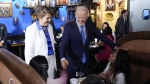 President Joe Biden and Maritza Rodriguez, Biden for President Latina adviser, greets patrons at Linda Michoacan Mexican Restaurant, during a stop in Las Vegas, Wednesday, July 17, 2024. (AP Photo/Susan Walsh)