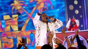 FILE - Singer Sean Kingston performs onstage during a taping of BET's "106 and Park" at CBS Studios Thursday, Jan. 24, 2008 in New York. Kingston's latest single "Take You There" hit stores Jan. 8. (AP Photo/Jason DeCrow)