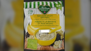A brand of baby cereal is being pulled from all in-store and online retailers in Canada due to possible Cronobacter contamination. Calgary-based Baby Gourmet Foods has issued a product recall for its Banana Raisin Oatmeal Organic Whole Grain Cereal (shown), which is sold in 227g packages. THE CANADIAN PRESS/HO-Canadian Food Inspection Agency