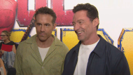 Ryan Reynolds and Hugh Jackman during the Canadian premiere of "Deadpool & Wolverine" on Tuesday, July 23, 2024. (CP24)