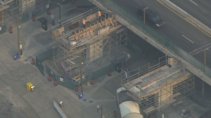 This aerial image shows construction crews at work on the Gardiner Expressway on July, 24. (CP24)