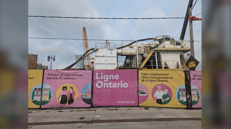 A new 15-stop, cross-city subway line is now well under construction in Toronto.
Ontario Line signage is shown outside the future Pape Station . (Joanna Lavoie/CP24)
