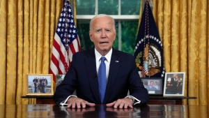 U.S. President Joe Biden addresses the nation from the Oval Office of the White House in Washington, Wednesday, July 24, 2024, about his decision to drop his Democratic presidential reelection bid. (Evan Vucci / AP Photo, Pool)