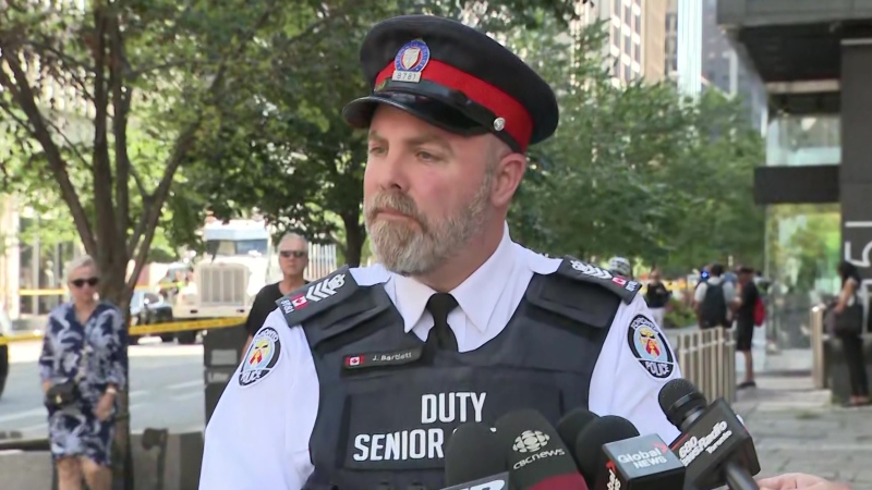 A cyclist is dead after being struck by a dump truck in downtown Toronto on Thursday morning, July 25, 2024 (CP24.com) 