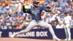 Tampa Bay Rays pitcher Taj Bradley (45) throws during first inning American League MLB baseball action against the Toronto Blue Jays in Toronto on Thursday, July 25, 2024. THE CANADIAN PRESS/Chris Young