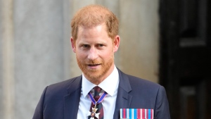 Prince Harry leaves after attending an Invictus Games Foundation 10th Anniversary Service of Thanksgiving at St Paul's Cathedral in London, May 8, 2024. (AP Photo/Kirsty Wigglesworth)
