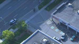 Police are shown at the scene of a stabbing investigation in Scarborough on July 26. (CP24)