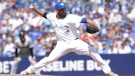 Toronto Blue Jays relief pitcher Yimi Garcia works against the Cleveland Guardians during ninth inning American League MLB baseball action in Toronto on Sunday, June 16, 2024. THE CANADIAN PRESS/Chris Young