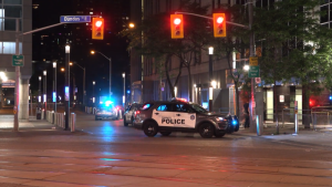 Toronto police are investigating after a man was seriously injured during a July 28 stabbing near Yonge-Dundas Square. (Screengrab from footage by Jacob Estrin/CTV News Toronto)