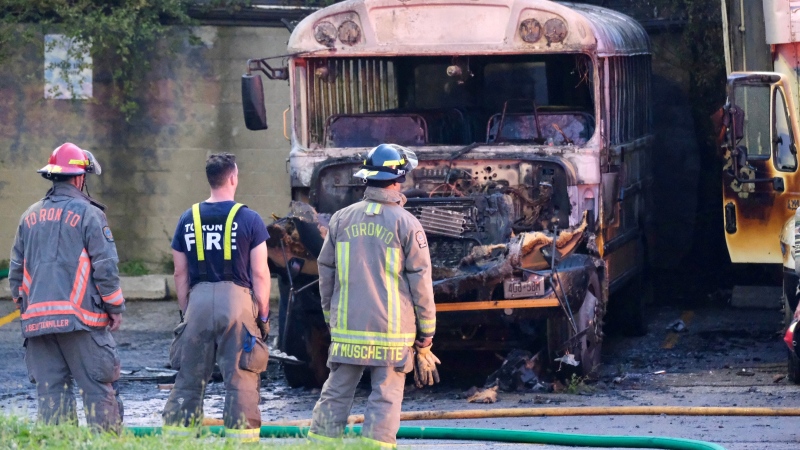school bus catches fire 