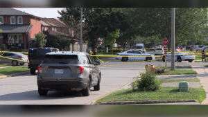Peel Regional Police are investigating after a teenage boy was shot in Mississauga on July 29. (Screengrab of footage by Jacob Estrin/CTV News Toronto)