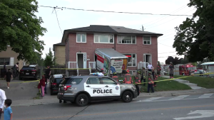 Police are investigating after the driver of a U-Haul truck crashed into a Rexdale home on Aug. 1, 2024. (CTV News Toronto/Jacob Estrin)