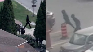 Chopper footage shows the arrest of three suspects after a carjacking took place in Markham. 