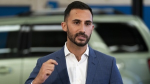 Stephen Lecce delivers remarks at Lakeshore Collegiate Institute in Toronto, on Thursday, Aug. 31, 2023. THE CANADIAN PRESS/Spencer Colby