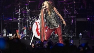 FILE - Steven Tyler of Aerosmith performs during night one of their "Peace Out: The Farewell Tour" on Sept. 2, 2023, at Wells Fargo Center in Philadelphia. The band said Friday, Aug. 2, 2024, that Tyler's voice has been permanently damaged by a vocal cord injury last year and the band will no longer tour. (Photo by Amy Harris/Invision/AP, File)