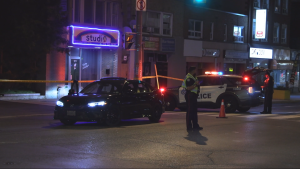 Police are on the scene of a collision that left a pedestrian seriously injured on Saturday, Aug. 3, 2024. (Jacob Estrin/CP24)