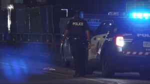 Toronto police are on the scene of a shooting near Cherry and Polson streets on Saturday, Aug. 3, 2024. (Jacob Estrin/CP24)