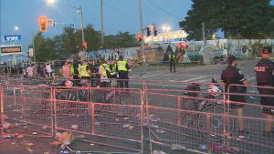 Toronto police are on the scene of a stabbing near Lake Shore Boulevard and Remembrance Drive on Saturday, Aug. 3, 2024. (CP24)