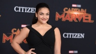 American gymnast Laurie Hernandez arrives at the world premiere of "Captain Marvel" on Monday, March 4, 2019, at the El Capitan Theatre in Los Angeles. (Photo by Jordan Strauss/Invision/AP)