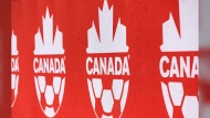 Soccer Canada logo is displayed at Tim Hortons Field in Hamilton, Tuesday, May 9, 2023. Isabella Lanzillotta's 43rd-minute goal lifted Canada to a 1-0 victory over Puerto Rico in its opening match Monday at the CONCACAF Girls’ U-15 Championship. THE CANADIAN PRESS/Nick Iwanyshyn