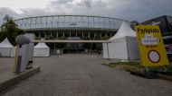 Outside view of the Ernst Happel stadium in Vienna on Thursday, Aug.8, 2024. Organizers of three Taylor Swift concerts in the stadium in Vienna this week called them off on Wednesday after officials announced arrests over an apparent plot to launch an attack on an event in the Vienna area such as the concerts. (AP Photo/Heinz-Peter Bader)