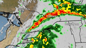 CP24's weather radar shows a system that is expected to bring heavy rainfall to the Toronto area on Friday morning. (CP24)